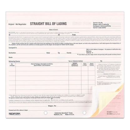 Rediform Bill of Lading Short Form, Three-Part Carbonless, 7 x 8.5, 1/Page, 250 Forms