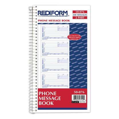 Rediform Telephone Message Book, Two-Part Carbonless, 5 x 2.75, 4/Page, 400 Forms