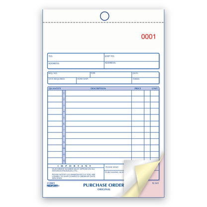 Rediform Purchase Order Book, Three-Part Carbonless, 5.5 x 7.88, 1/Page, 50 Forms