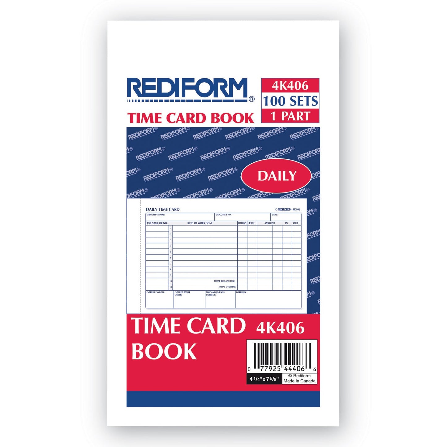 Rediform Daily Employee Time Cards, Two Sides, 4.25 x 7, 100/Pad
