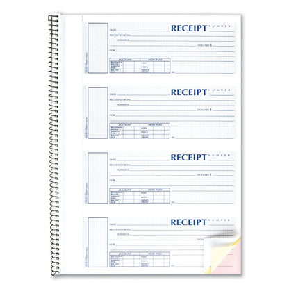 Rediform Spiralbound Unnumbered Money Receipt Book, Three-Part Carbonless, 7 x 2.75, 4/Page, 120 Forms