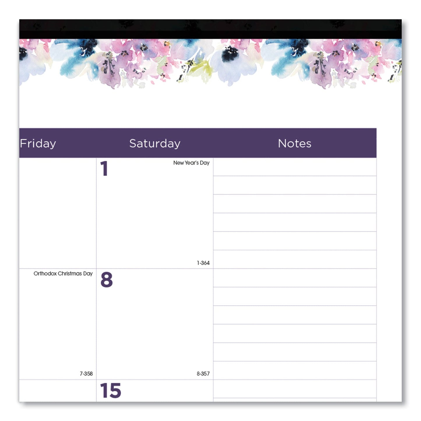 Blueline Passion Monthly Deskpad Calendar, Floral Artwork, 22 x 17, White/Multicolor Sheets, Black Binding, 12-Month (Jan-Dec): 2023