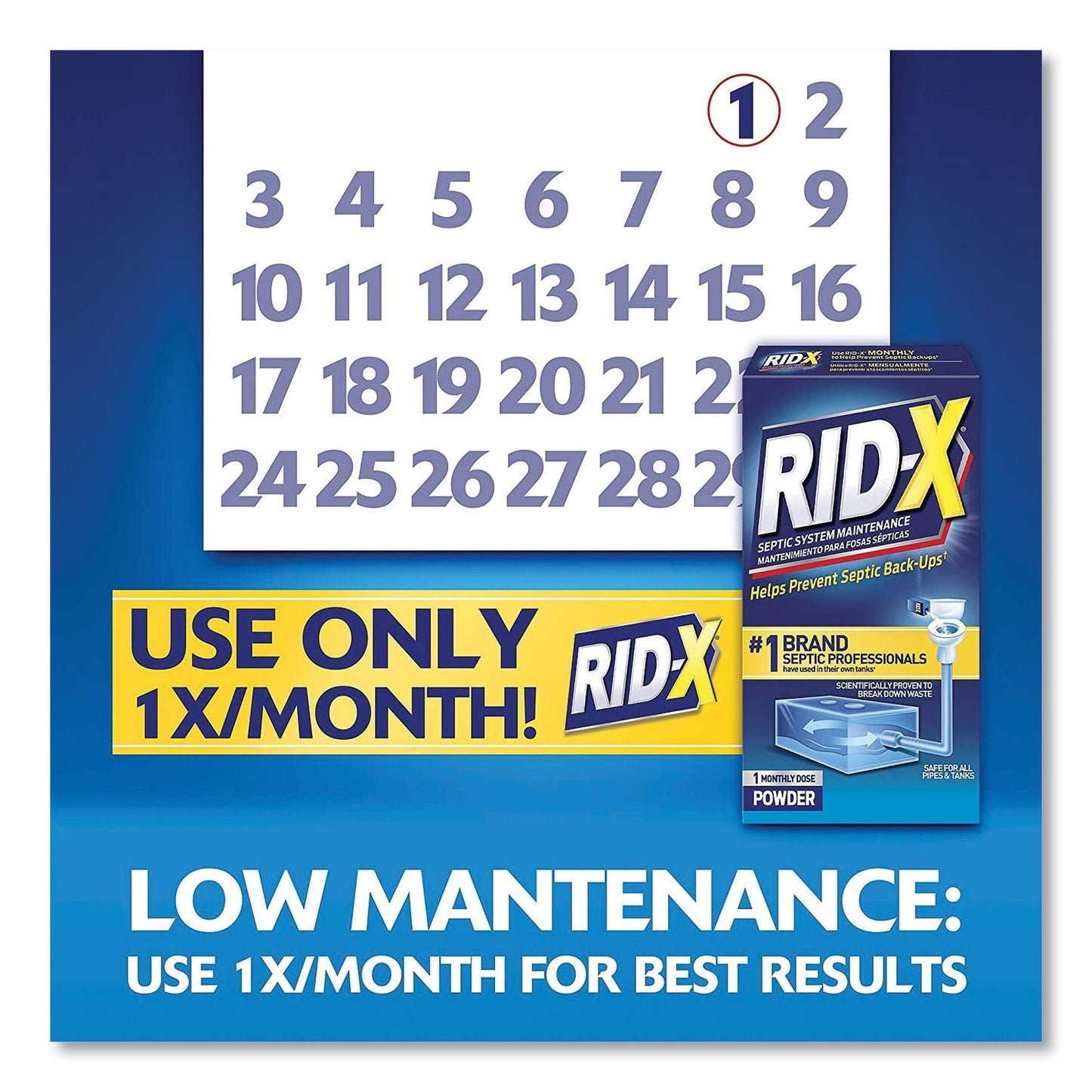 RID-X Septic System Treatment Concentrated Powder, 19.6 oz, 6/Carton