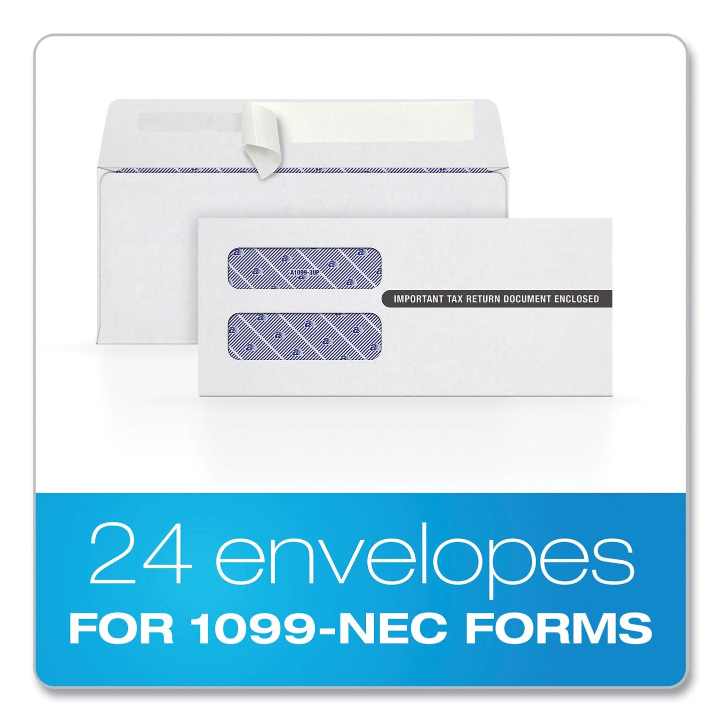 TOPS 1099 Double Window Envelope, Commercial Flap, Self-Adhesive Closure, 3.75 x 8.75, White, 24/Pack