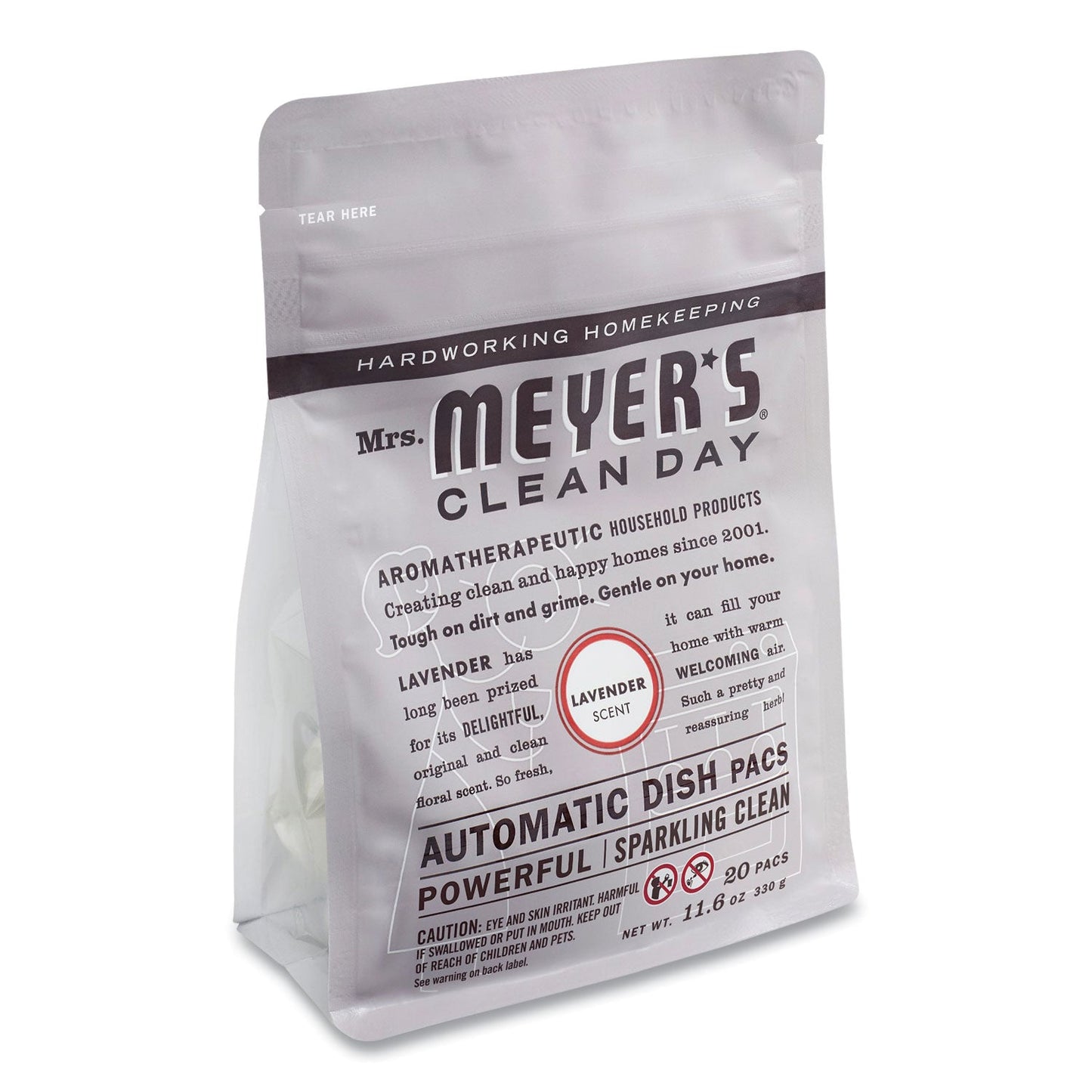 Mrs. Meyer's Automatic Dish Detergent, Lavender, 12.7 oz Pack, 20/Pack, 6 Packs/Carton