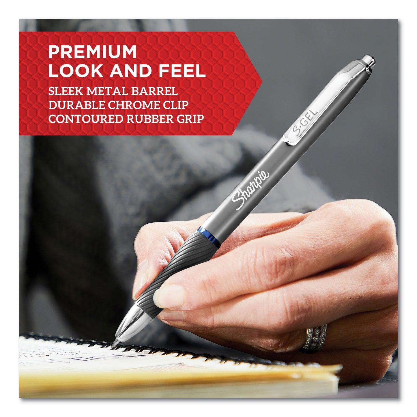 Sharpie S-Gel Premium Metal Barrel Gel Pen, Retractable, Medium 0.7 mm, Black Ink, Champagne Barrel, Dozen