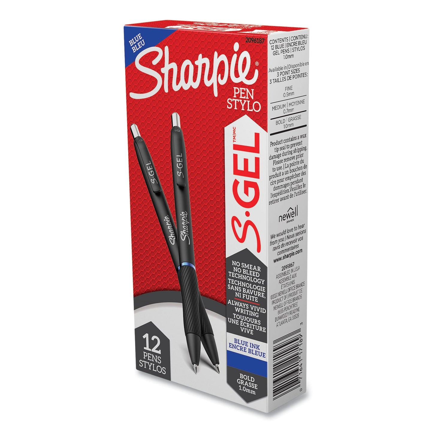 Sharpie S-Gel High-Performance Gel Pen, Retractable, Bold 1 mm, Blue Ink, Black Barrel, Dozen