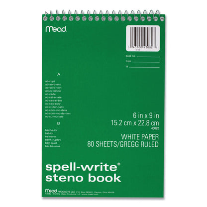 Mead Spell-Write Wirebound Steno Pad, Gregg Rule, Randomly Assorted Cover Colors, 80 White 6 x 9 Sheets