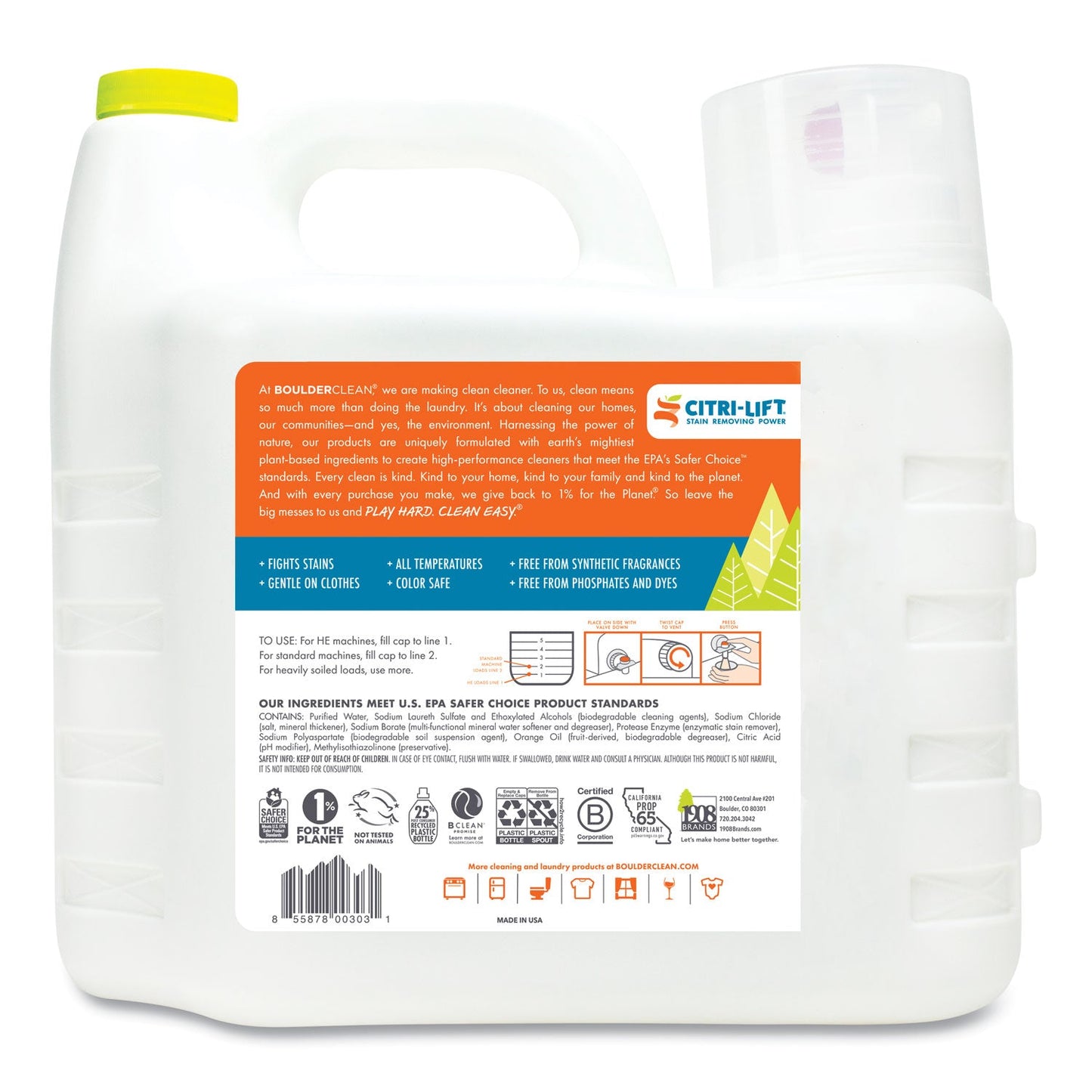 Boulder Clean Liquid Laundry Detergent, Citrus Breeze, 200 oz Bottle, 2/Carton