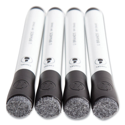 U Brands Chisel Tip Low-Odor Dry-Erase Markers with Erasers, Broad Chisel Tip, Black, Dozen
