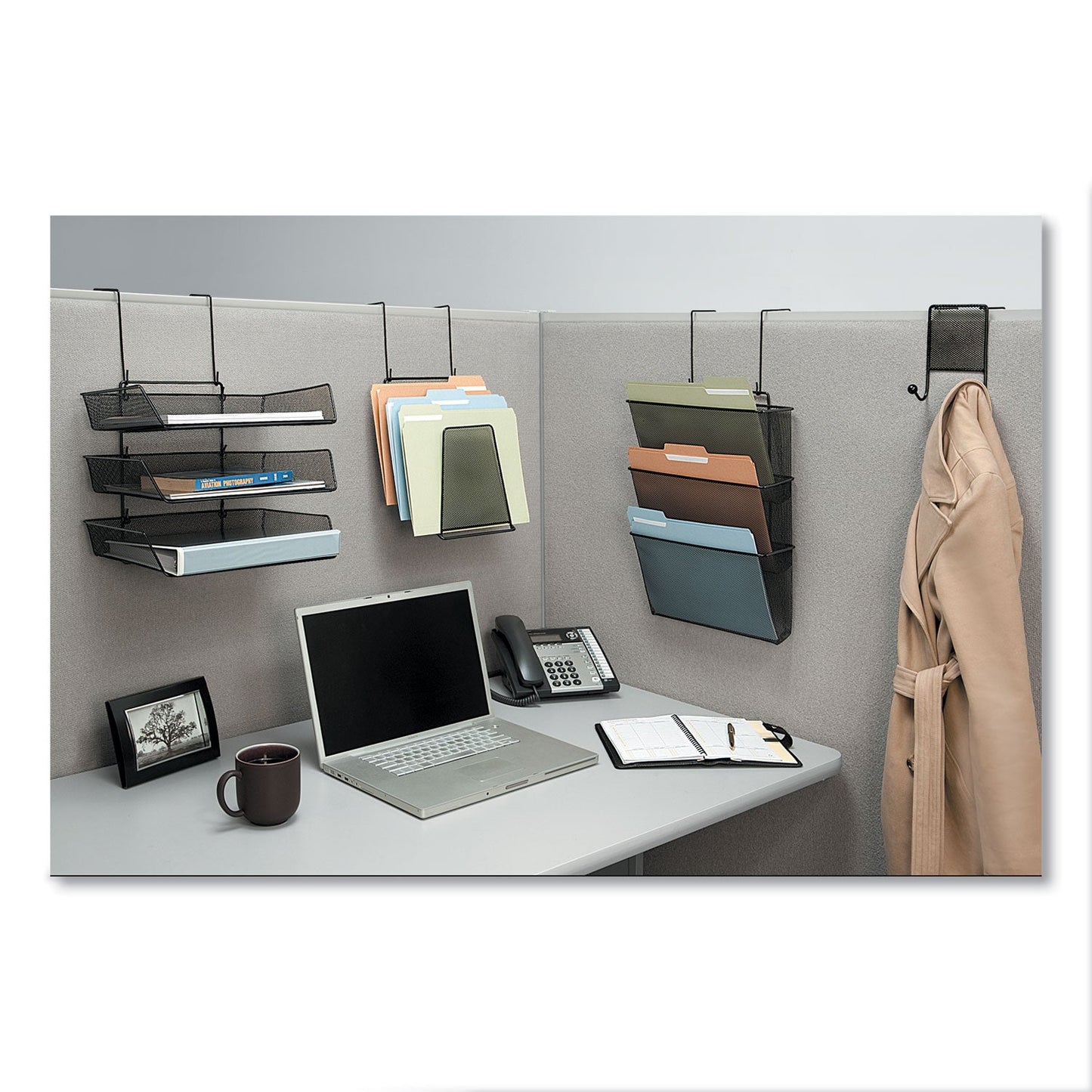 Fellowes Mesh Partition Additions Three-File Pocket Organizer, 12.63 x 8.25 x 23.25, Over-the-Panel/Wall Mount, Black
