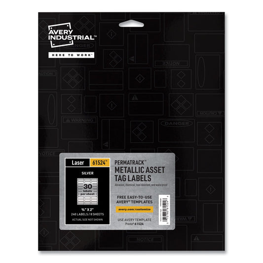 Avery PermaTrack Metallic Asset Tag Labels, Laser Printers, 0.75 x 2, Metallic Silver, 30/Sheet, 8 Sheets/Pack