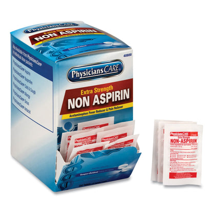 PhysiciansCare Pain Relievers/Medicines, XStrength Non-Aspirin Acetaminophen, 2/Packet, 125 Packets/Box