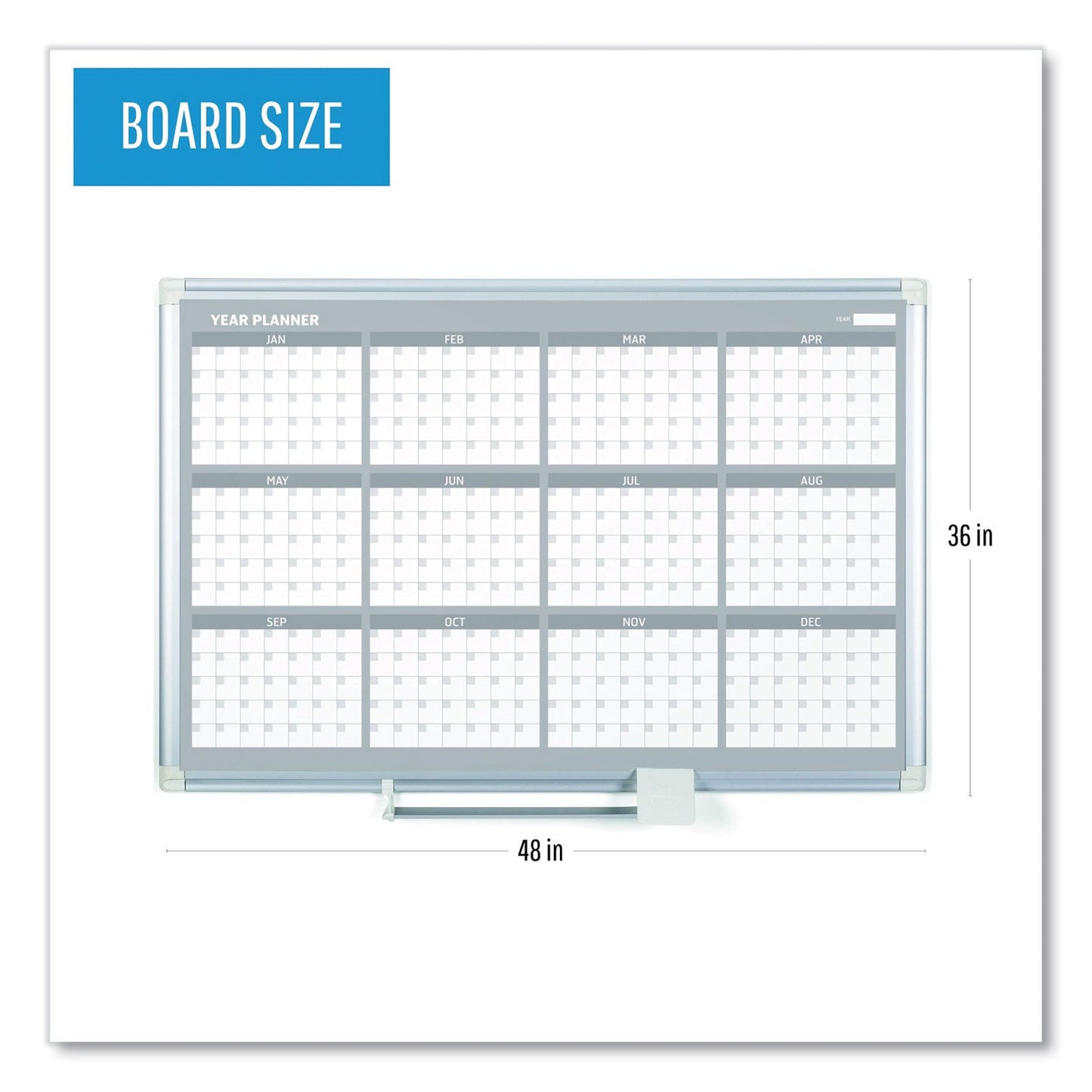 MasterVision 12 Month Planner, 48x36, Aluminum Frame