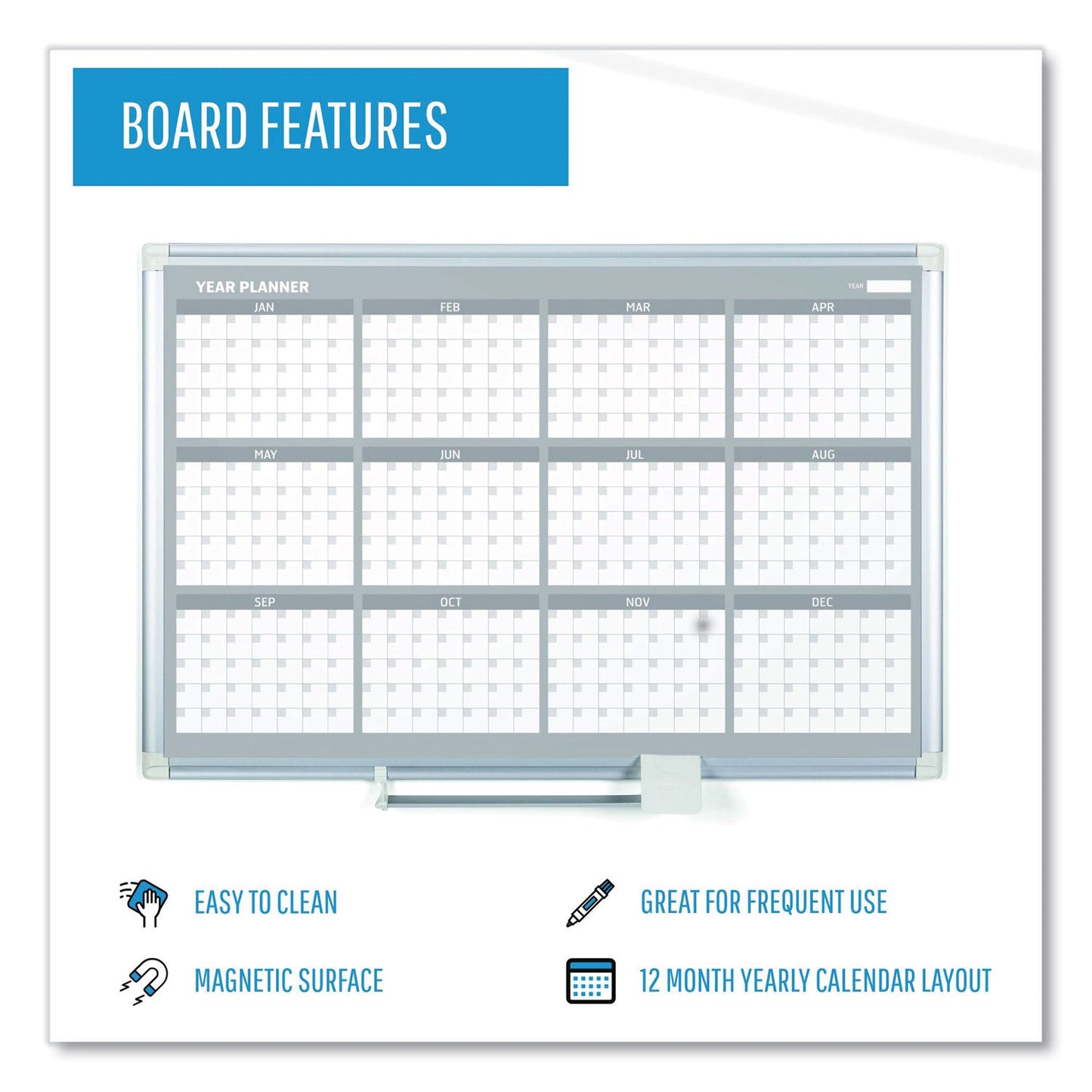 MasterVision 12 Month Planner, 48x36, Aluminum Frame