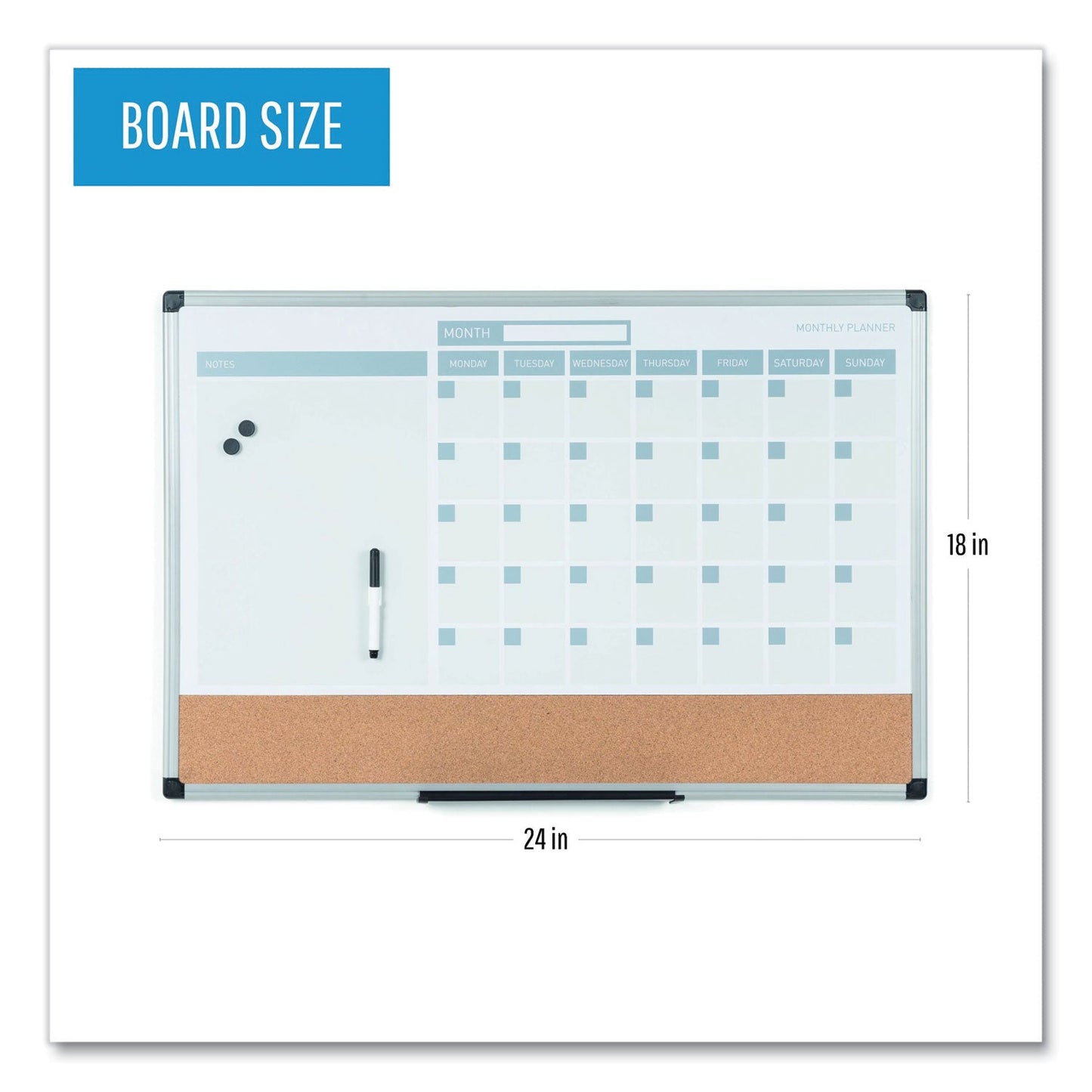 MasterVision 3-in-1 Calendar Planner Dry Erase Board, 24 x 18, Aluminum Frame