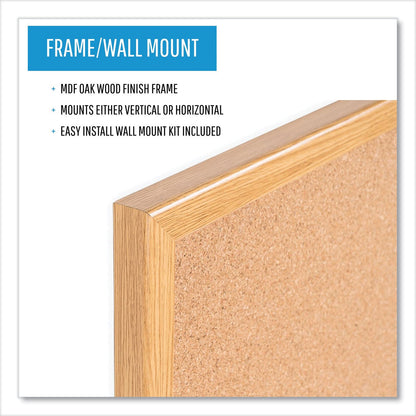 MasterVision Value Cork Bulletin Board with Oak Frame, 36 x 48, Natural