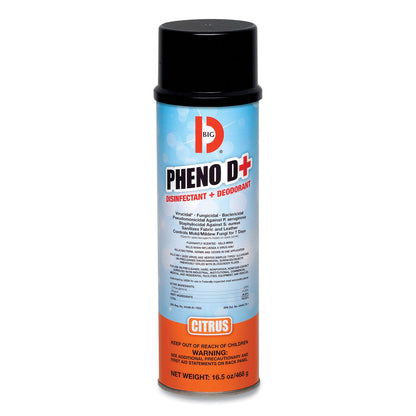 Big D Industries PHENO D+ Aerosol Disinfectant/Deodorizer, Citrus Scent, 16.5 oz Aerosol Spray Can, 12/Carton