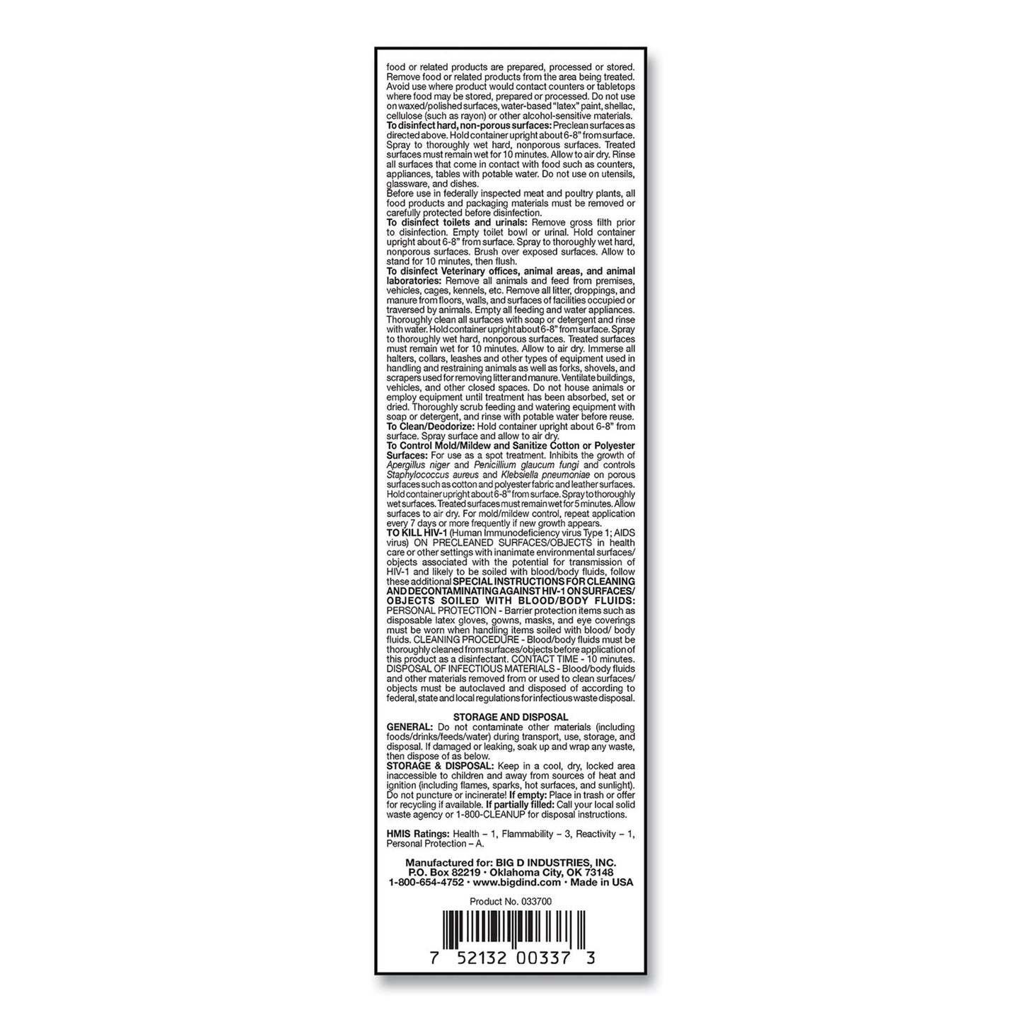 Big D Industries PHENO D+ Aerosol Disinfectant/Deodorizer, Citrus Scent, 16.5 oz Aerosol Spray Can, 12/Carton