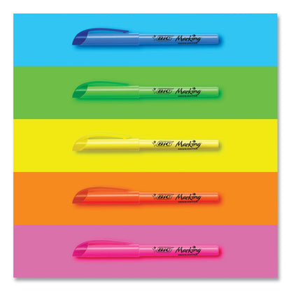 BIC Brite Liner Highlighter, Fluorescent Blue Ink, Chisel Tip, Blue/Black Barrel, Dozen