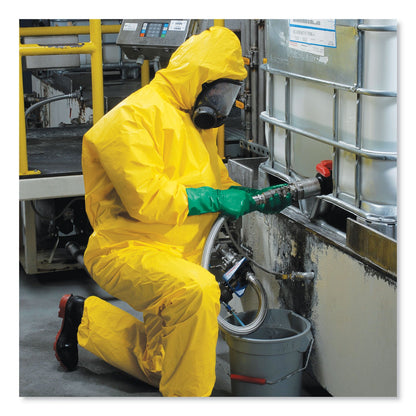 KleenGuard A70 Chemical Spray Protection Coveralls, Hooded, Storm Flap, Large, Yellow, 12/Carton