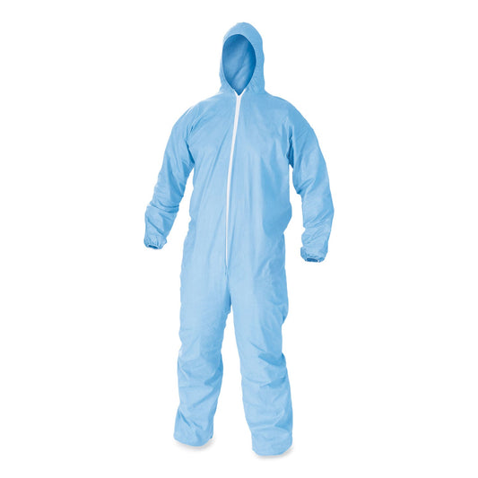 KleenGuard A65 Zipper Front Flame-Resistant Hooded Coveralls, Elastic Wrist and Ankles, X-Large, Blue, 25/Carton