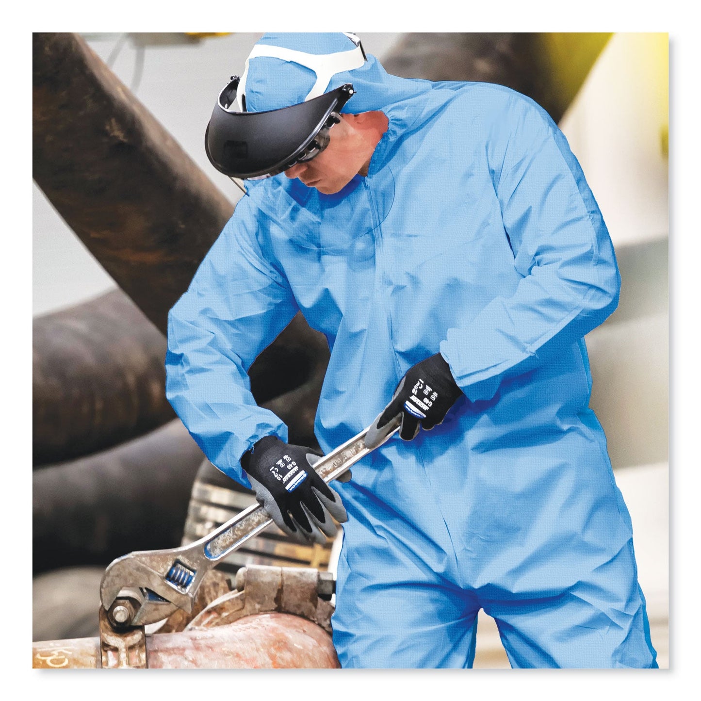 KleenGuard A65 Zipper Front Flame-Resistant Hooded Coveralls, Elastic Wrist and Ankles, 2X-Large, Blue, 25/Carton