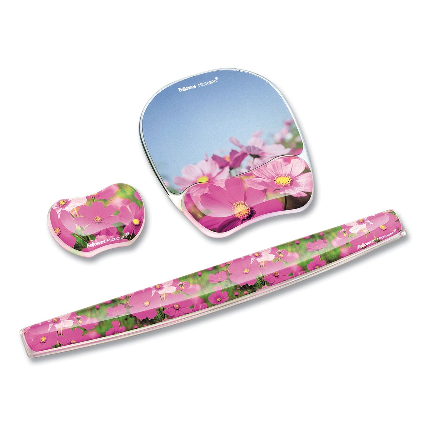 Fellowes Photo Gel Mouse Pad with Wrist Rest with Microban Protection, 9.25 x 7.87, Pink Flowers Design