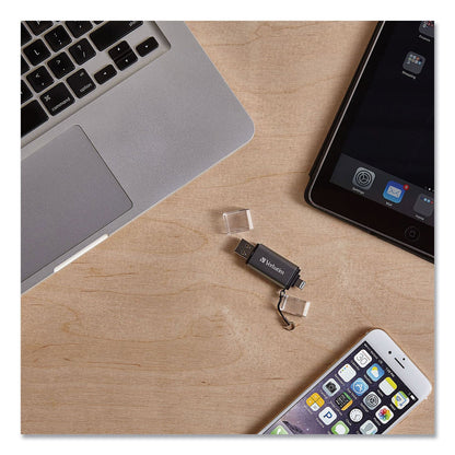 Verbatim Store 'n' Go Dual USB 3.0 Flash Drive for Apple Lightning Devices, 64 GB, Graphite