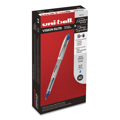 uniball VISION ELITE Roller Ball Pen, Stick, Bold 0.8 mm, Blue Ink, White/Blue Barrel