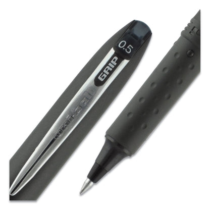 uniball Grip Roller Ball Pen, Stick, Micro 0.5 mm, Black Ink, Black Barrel, Dozen
