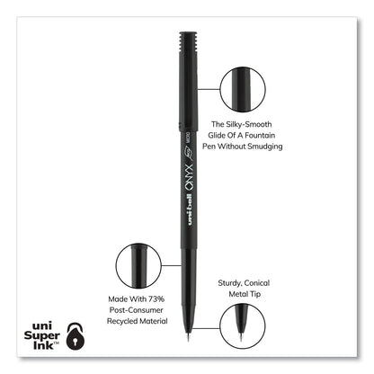 uniball ONYX Roller Ball Pen, Stick, Micro 0.5 mm, Black Ink, Black Matte Barrel, Dozen