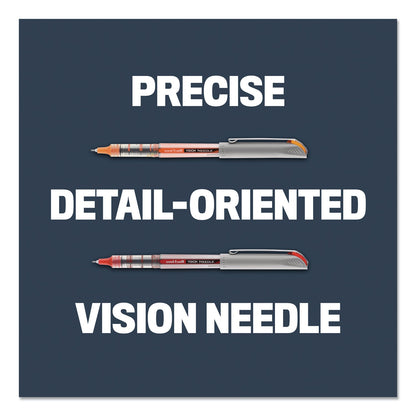 uniball VISION Needle Roller Ball Pen, Stick, Fine 0.7 mm, Black Ink, Silver Barrel, Dozen