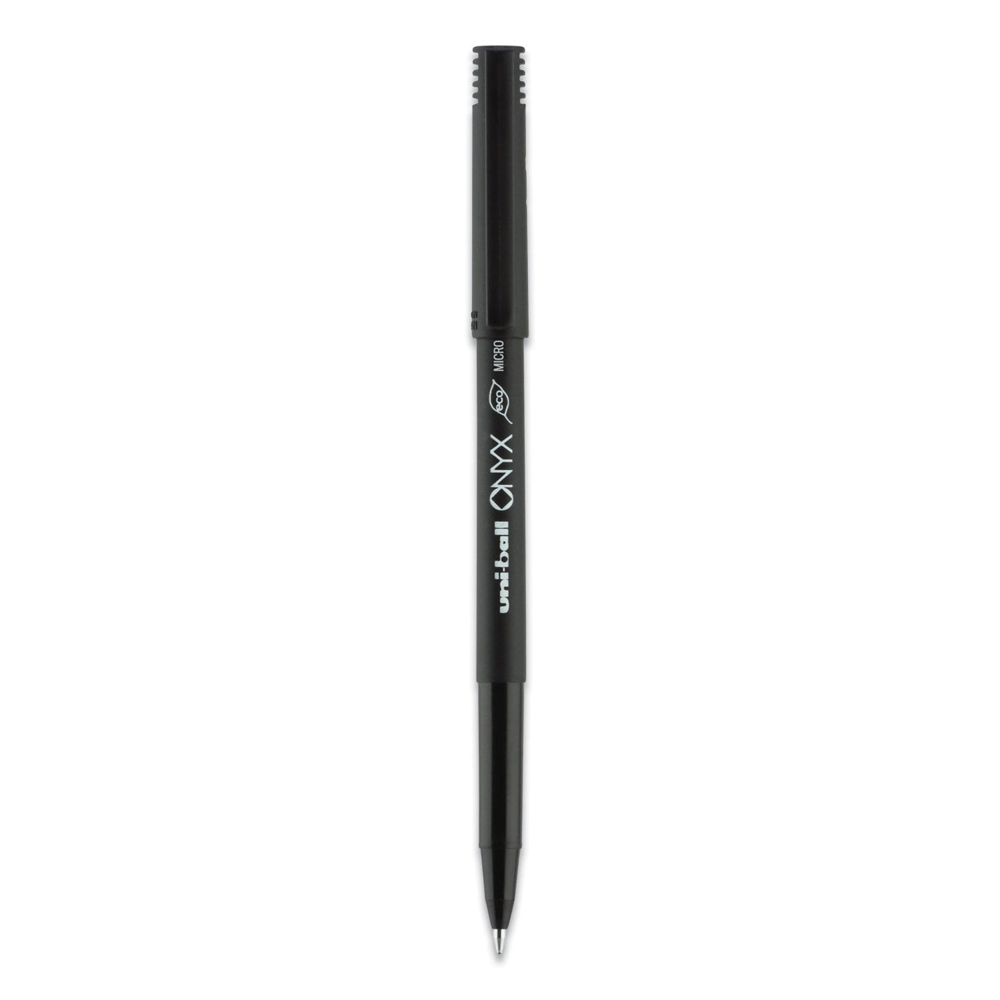 uniball ONYX Roller Ball Pen, Stick, Micro 0.5 mm, Black Ink, Black Matte Barrel, Dozen