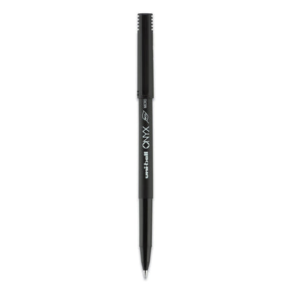 uniball ONYX Roller Ball Pen, Stick, Micro 0.5 mm, Black Ink, Black Matte Barrel, Dozen