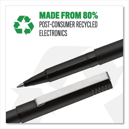 uniball Roller Ball Pen, Stick, Micro 0.5 mm, Black Ink, Black Matte Barrel, 36/Pack
