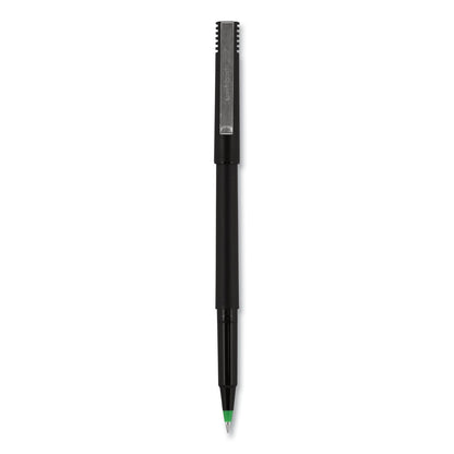 uniball Roller Ball Pen, Stick, Fine 0.7 mm, Green Ink, Black Matte Barrel, Dozen