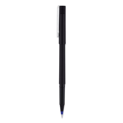 uniball Roller Ball Pen, Stick, Micro 0.5 mm, Blue Ink, Black Barrel, 72/Pack