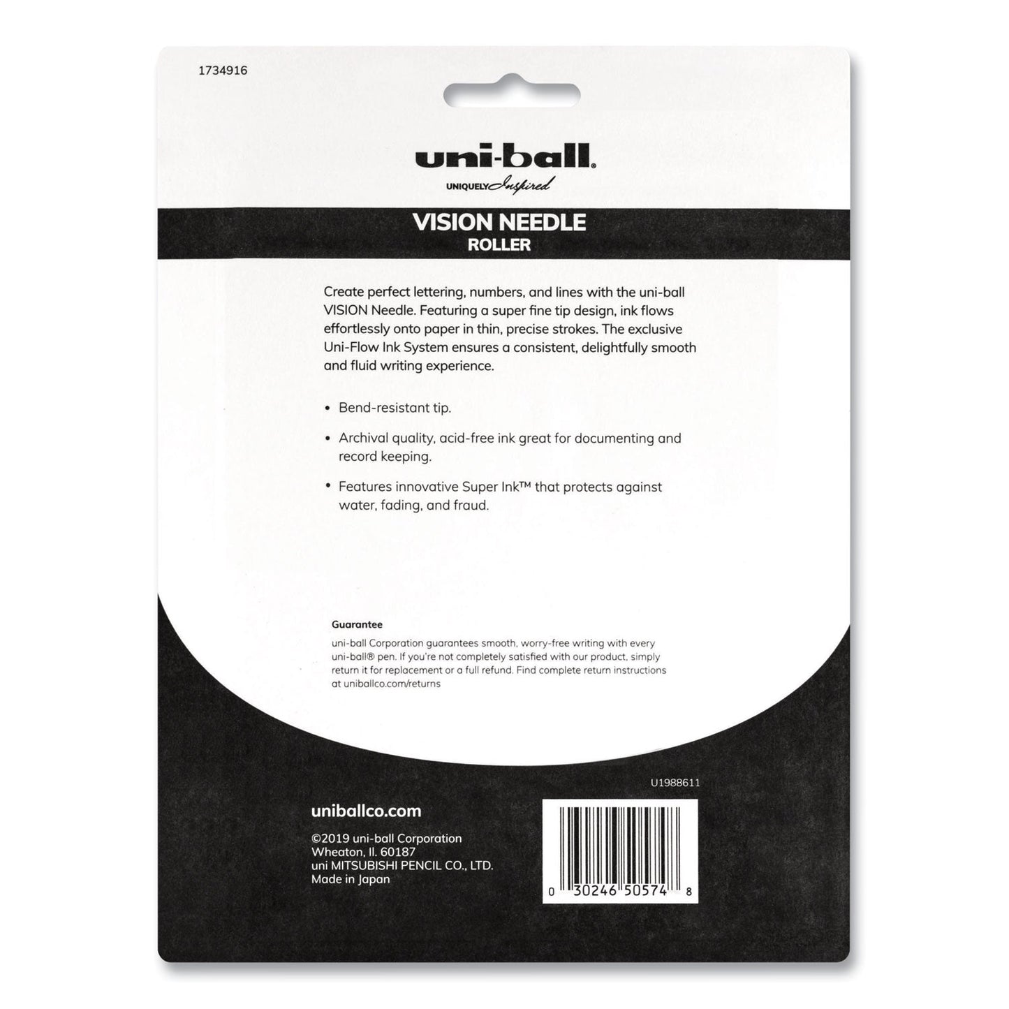 uniball VISION Needle Roller Ball Pen, Stick, Fine 0.7 mm, Assorted Ink Colors, Silver Barrel, 8/Pack