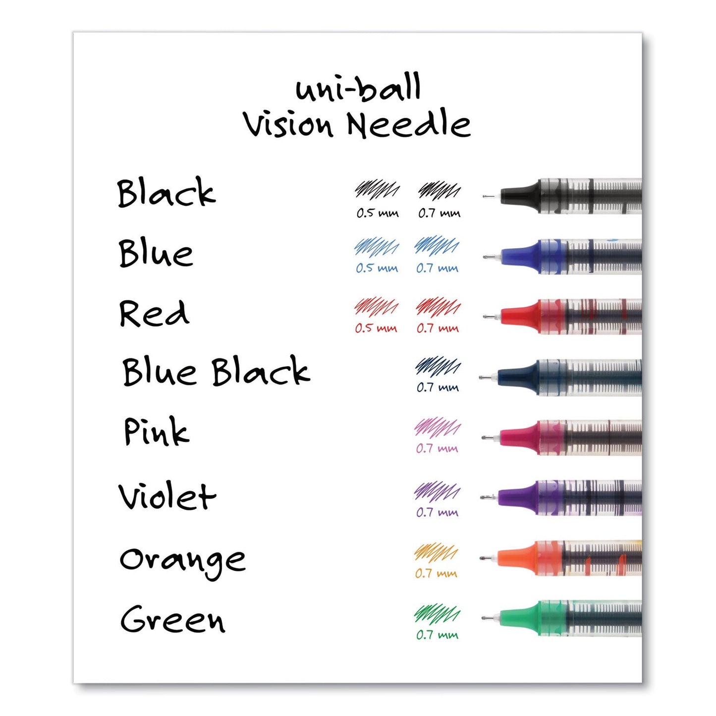 uniball VISION Needle Roller Ball Pen, Stick, Fine 0.7 mm, Black Ink, Silver Barrel, Dozen