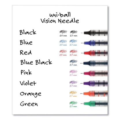 uniball VISION Needle Roller Ball Pen, Stick, Fine 0.7 mm, Black Ink, Silver Barrel, Dozen