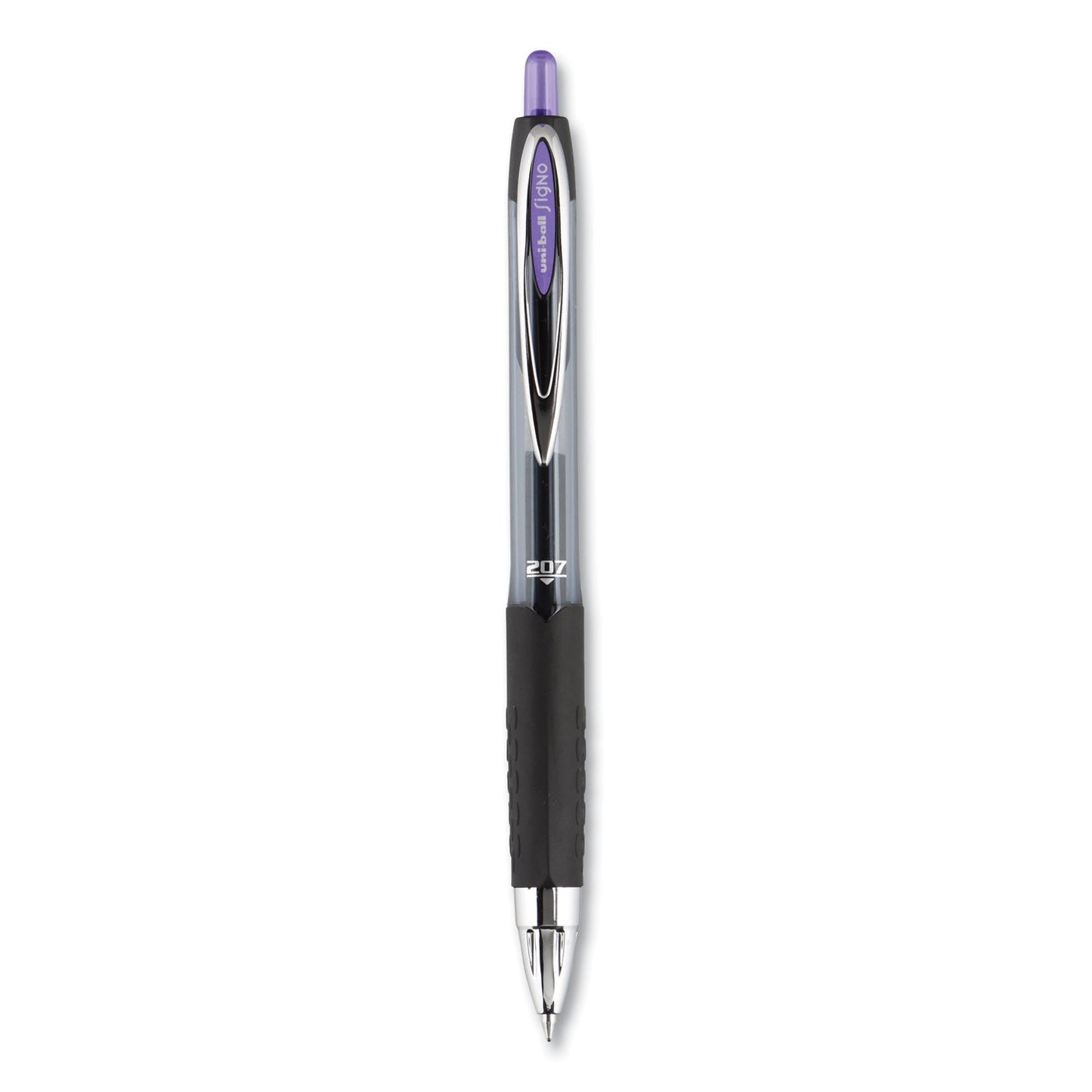 uniball Signo 207 Gel Pen, Retractable, Medium 0.7 mm, Purple Ink, Smoke/Black/Purple Barrel, Dozen