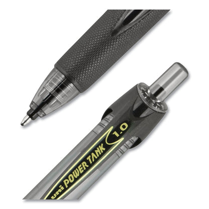 uniball Power Tank RT Ballpoint Pen, Retractable, Bold 1 mm, Black Ink, Smoke/Black Barrel, Dozen