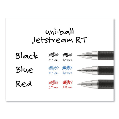 uniball Jetstream Retractable Ballpoint Pen, Fine 0.7 mm, Black Ink, Blue Barrel