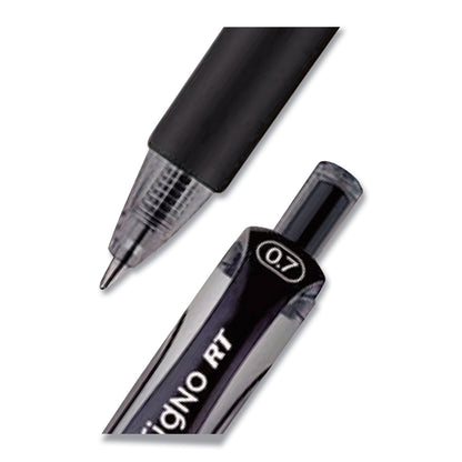 uniball Signo Gel Pen, Retractable, Medium 0.7 mm, Black Ink, Black/Metallic Accents Barrel, Dozen