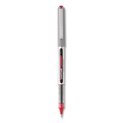 uniball VISION Roller Ball Pen, Stick, Fine 0.7 mm, Red Ink, Gray/Red Barrel, Dozen