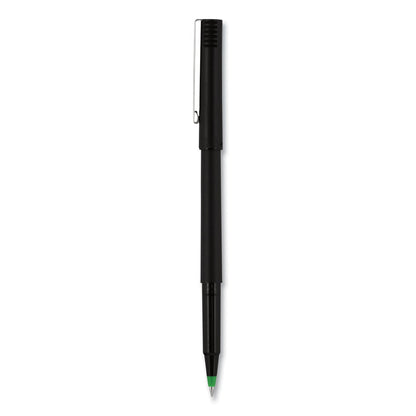 uniball Roller Ball Pen, Stick, Micro 0.5 mm, Green Ink, Black Matte Barrel, Dozen