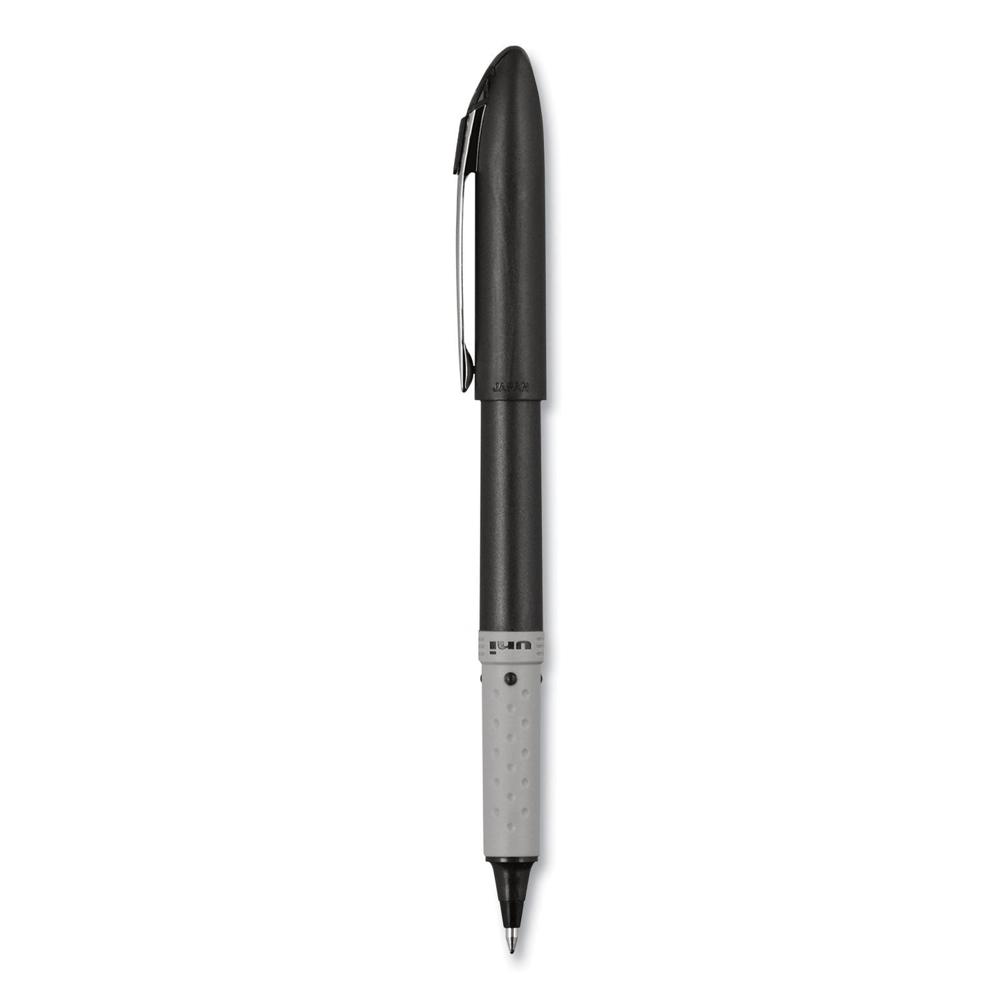 uniball Grip Roller Ball Pen, Stick, Fine 0.7 mm, Black Ink, Black Barrel, Dozen