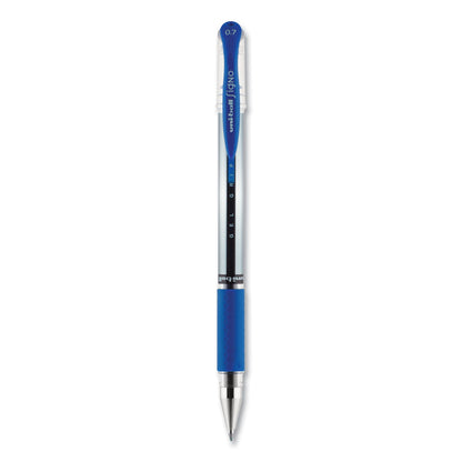 uniball Signo GRIP Gel Pen, Stick, Medium 0.7 mm, Blue Ink, Silver/Blue Barrel, Dozen