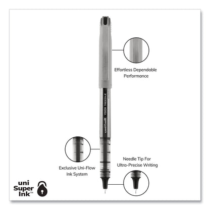 uniball VISION Needle Roller Ball Pen, Stick, Fine 0.7 mm, Assorted Ink Colors, Silver Barrel, 8/Pack